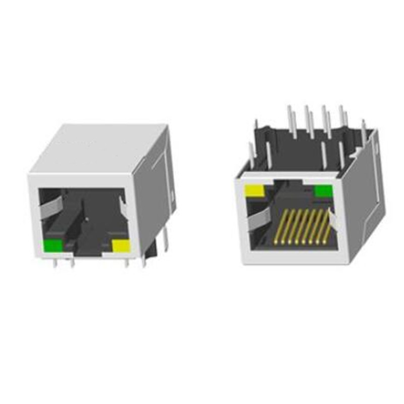 RJ45 2X8 帶燈帶屏蔽帶彈片十字腳