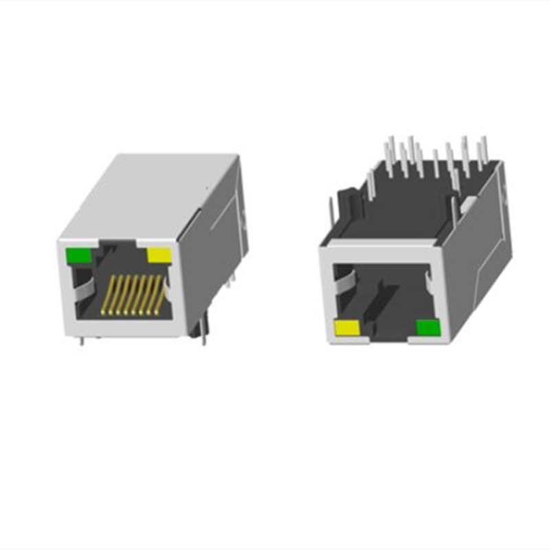RJ45 2X8 帶燈帶屏蔽帶彈片十字腳