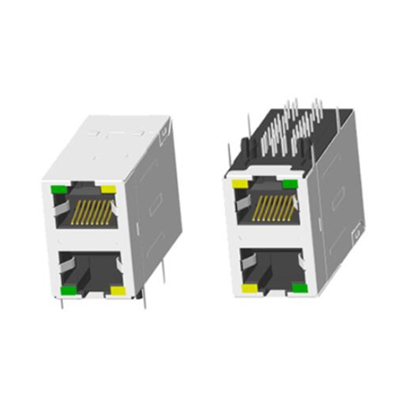 RJ45 2X8 帶燈帶屏蔽帶彈片十字腳