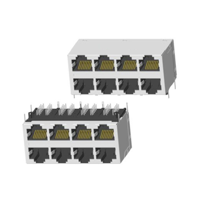 RJ45 2X8 帶燈帶屏蔽帶彈片十字腳